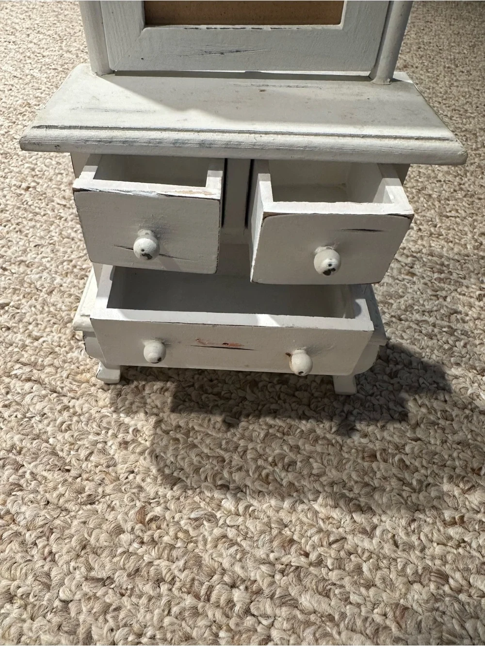 White Wooden Vanity “Dollhouse Style”Jewelry Box with Frame